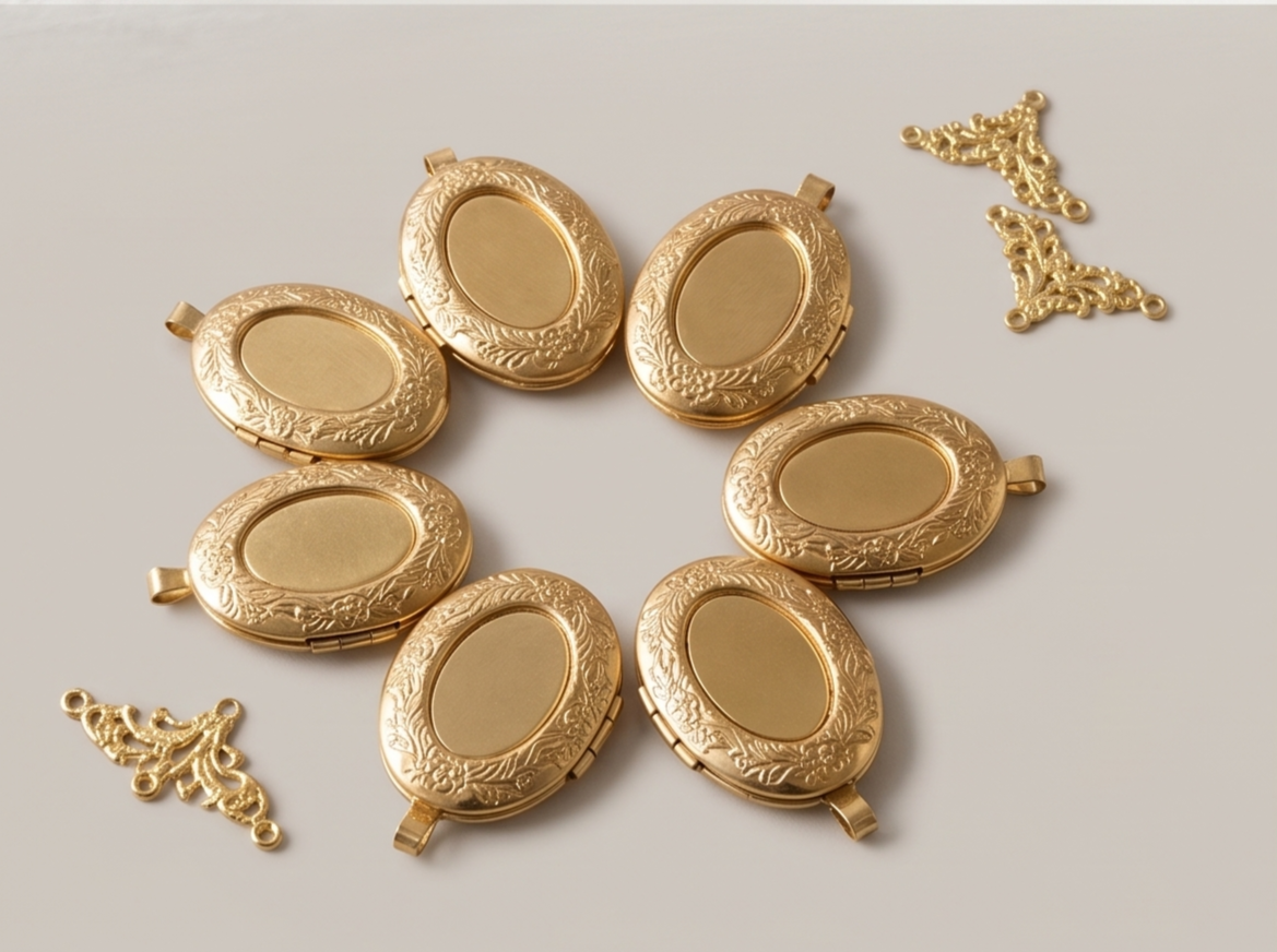 Gold lockets with pressed flowers